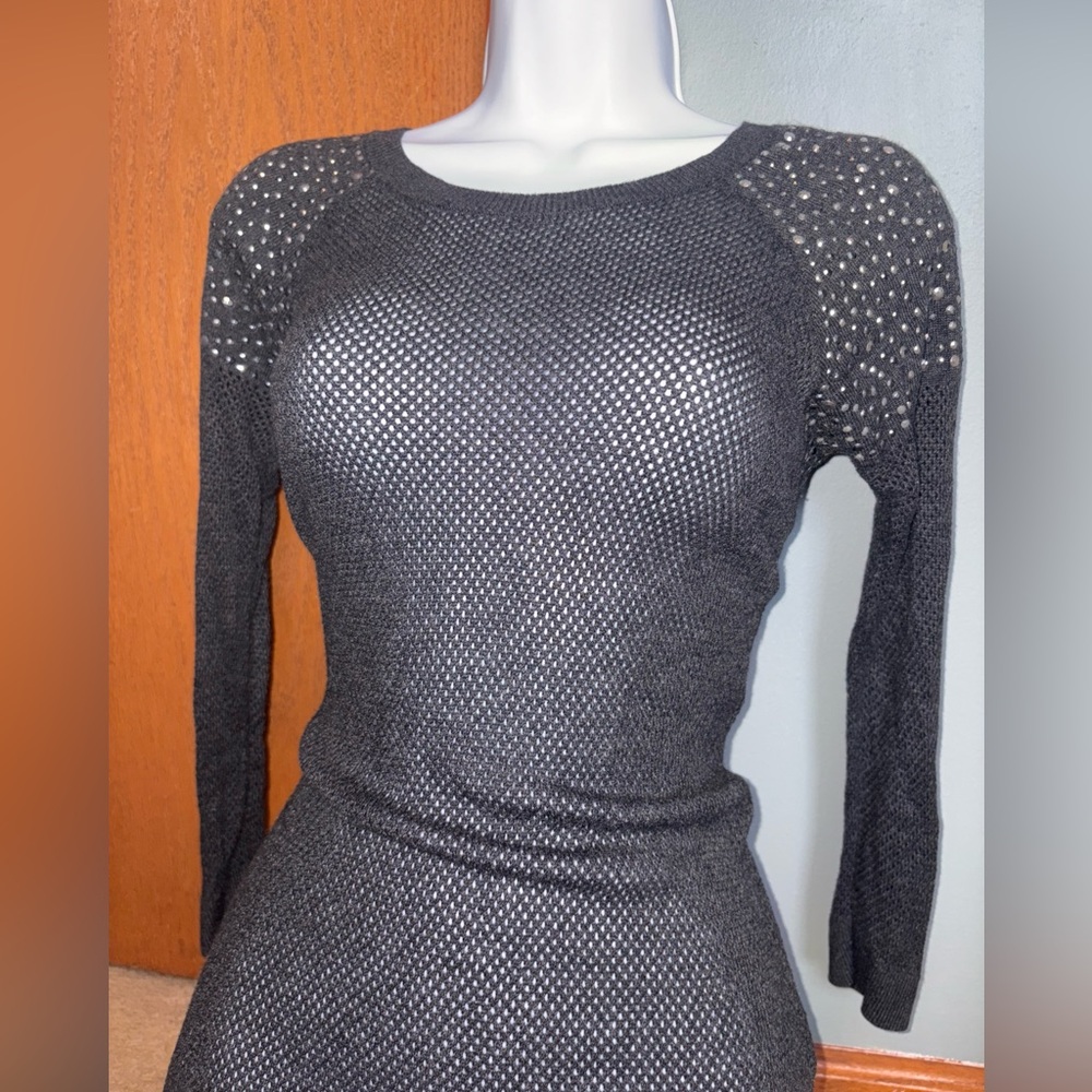 Express sheer mesh thermal top, Charcoal with rhinestones, size Small/Petite - Picture 2 of 9